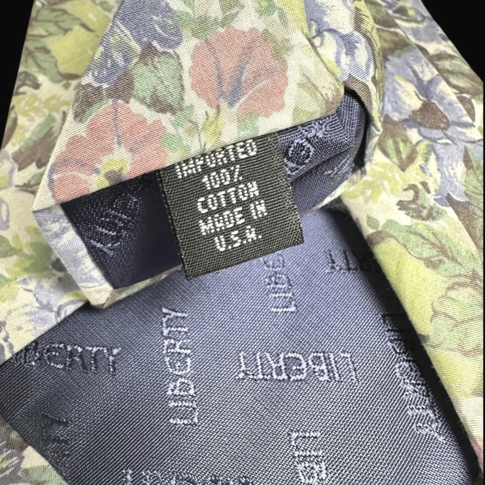 Liberty of London Archival Design Mens Floral Cotton Necktie Blue Green Pink USA